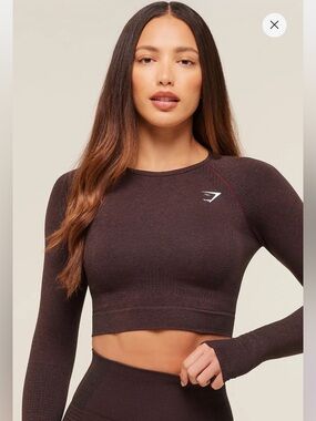 Gymshark Women's Long Sleeve VITAL CROP TOP in Rich Maroon/Marl